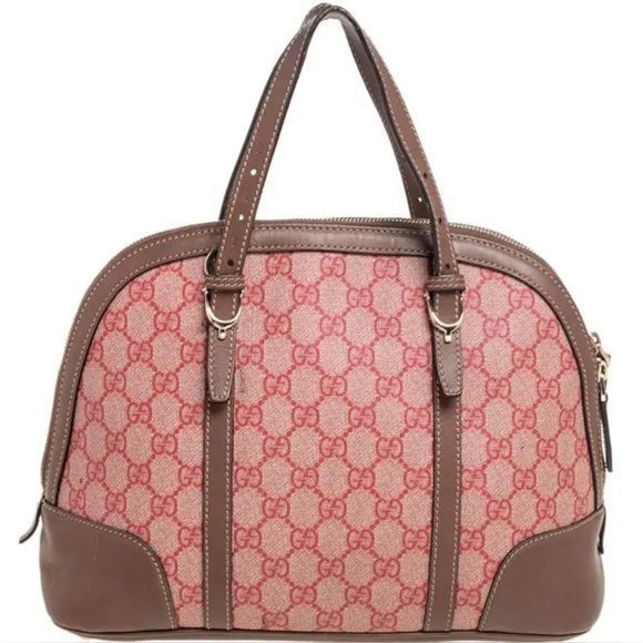 Gucci Brown/Pink GG Supreme Canvas And Leather Nice Dome Satchel - Picture 1 of 11